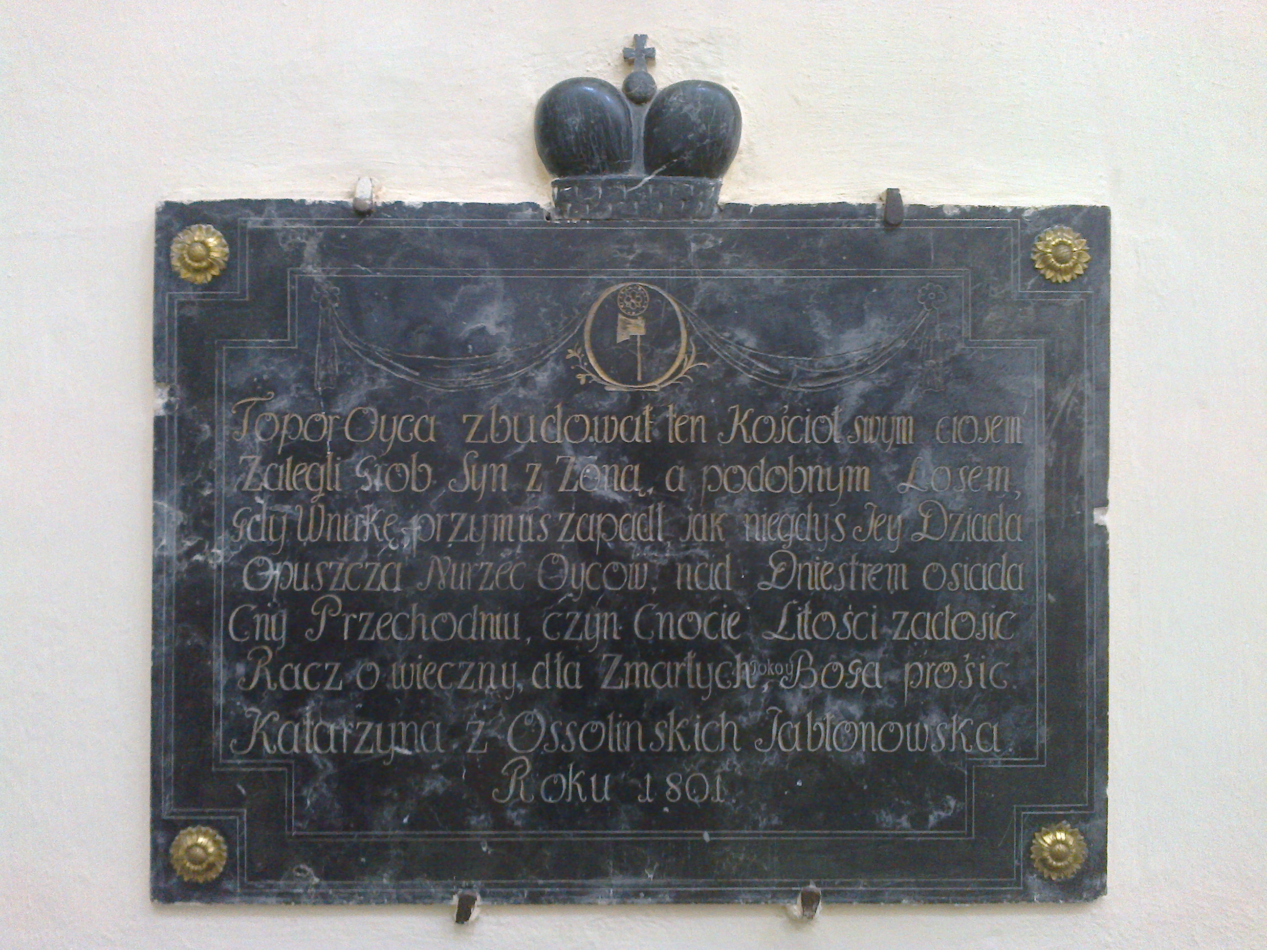 Tablica grobowa Katarzyny z Ossolińskich Jabłonowskiej zm. 1801 r.